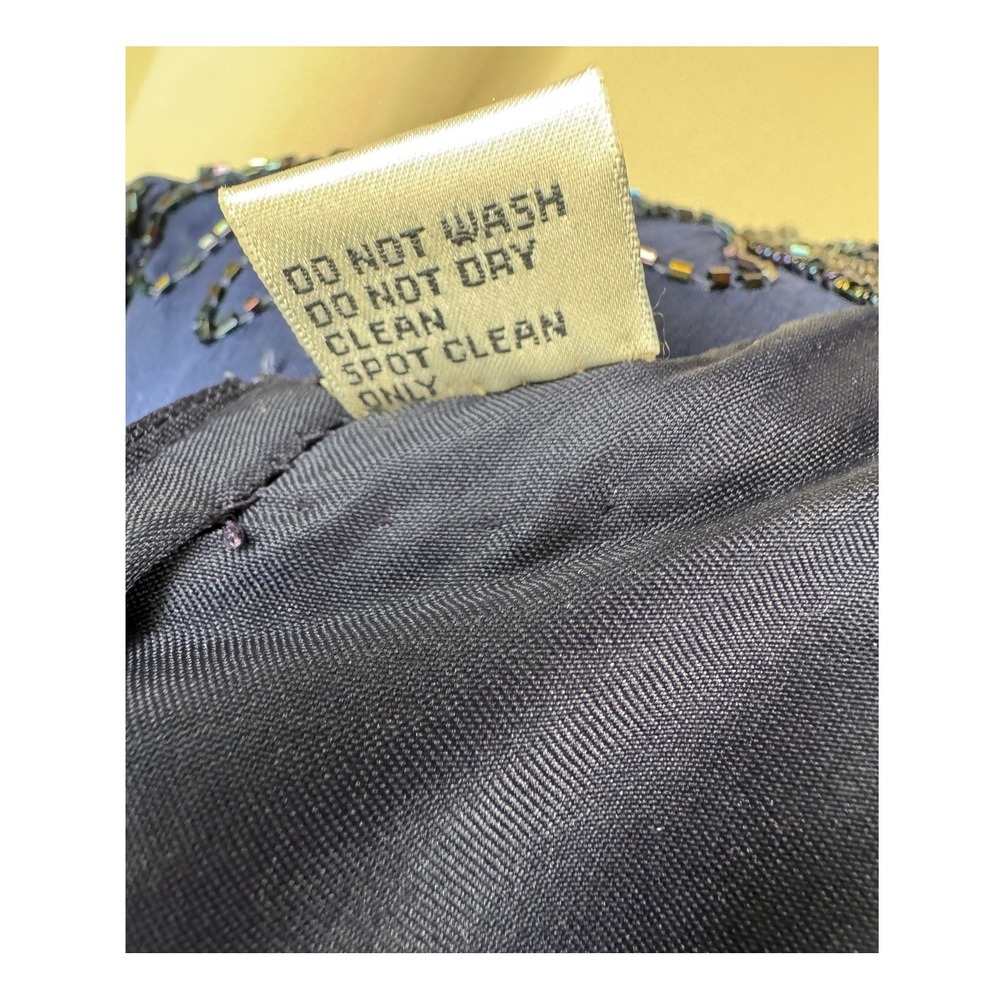 Vintage 80s Laurence Kazar New York Silk Beaded Dress Blue Art Deco Midi PL - Picture 11 of 11